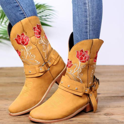 Embroidered Ethnic Flower Boots