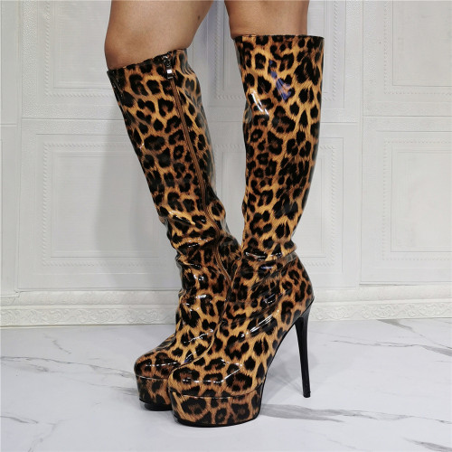 Sexy Leopard Print Long High-Heeled Boots