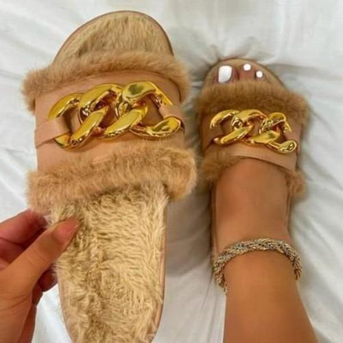Metallic Fluffy Sandals