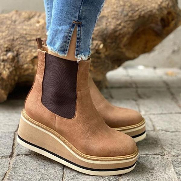 Casual Faux Leather Platform Boots