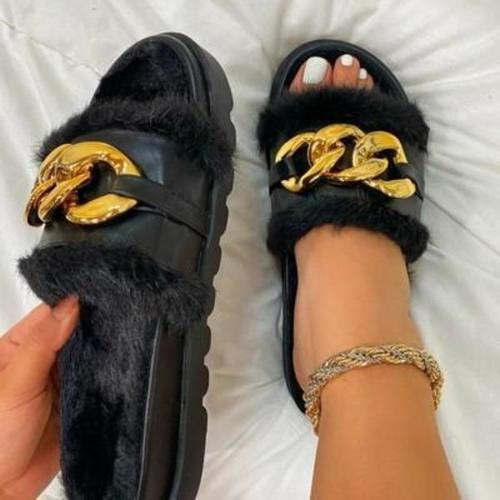 Metallic Fluffy Sandals