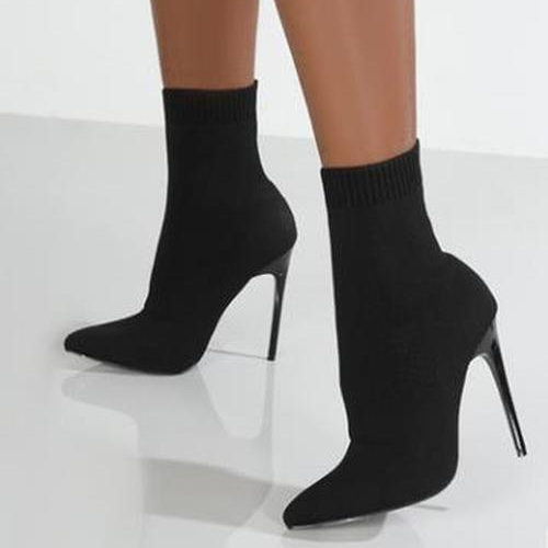 Knitted Stretch Point Toe High-Heeled Booties