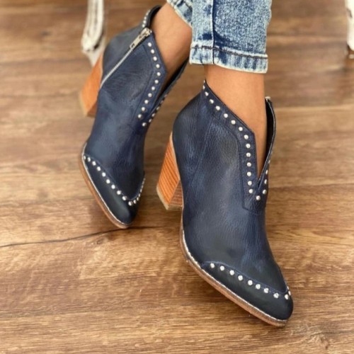 Faux Leather Pattern Wooden Chunky Heel Boots