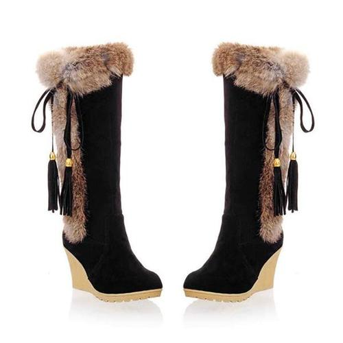 Women Wedge Heel Cotton Fur Warm Snow Boots