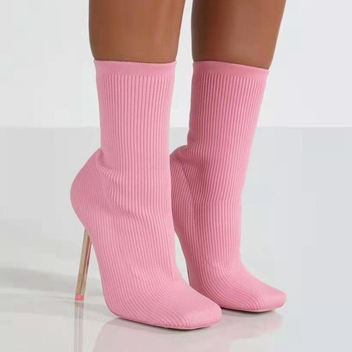 Square Toe Sexy Stiletto Knit Socks Boots