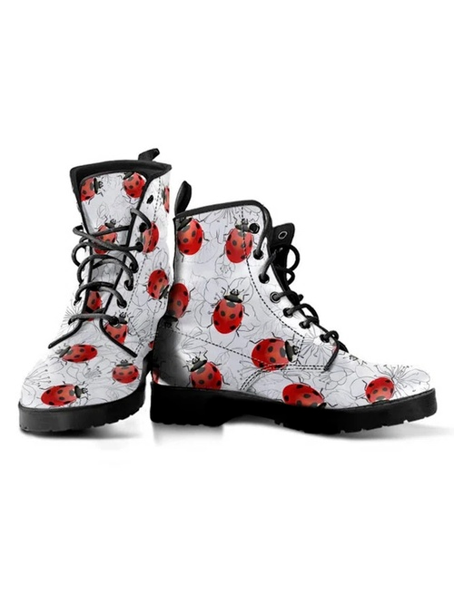 Simple Ladybug Flower Print Martin Boots