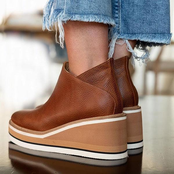 Copy Women Solid Color Wedge Ankle Boots