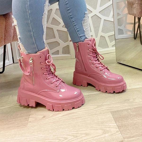 Fashion Faux Leather Zip Closure Chunky Sole Boots