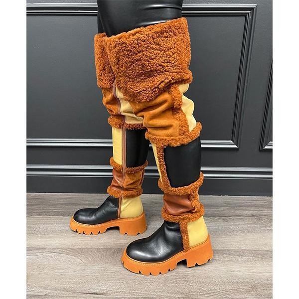 Plush Stitching Vegan Leather Over The Knee Boots
