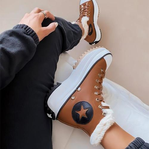 Plush Lace-up Pentagram Platform Sneakers