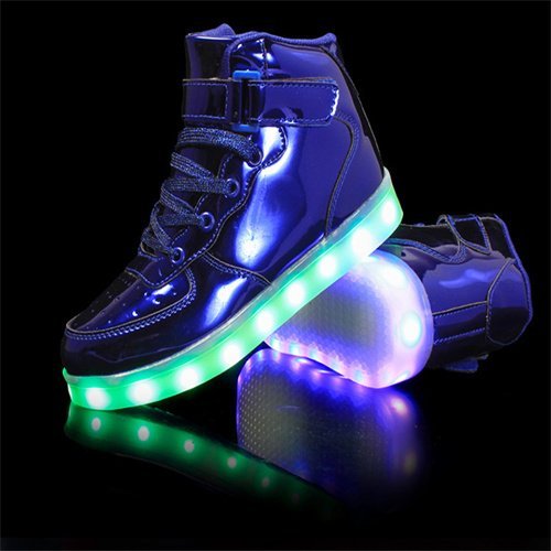 🎅🏼🎅🏼[Size for women] LED Light Up Sneakers High Top Hook and Loop Flashing Shoes for Boys Girls