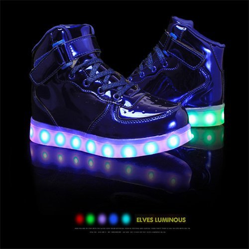 🎅🏼🎅🏼[Size for men] LED Light Up Sneakers High Top Hook and Loop Flashing Shoes for Boys Girls
