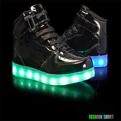 🎅🏼🎅🏼[Size for men] LED Light Up Sneakers High Top Hook and Loop Flashing Shoes for Boys Girls