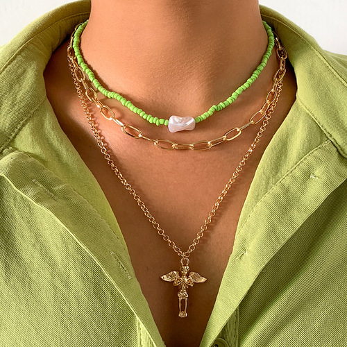 Vintage Cross Jesus Portrait Tag Necklace