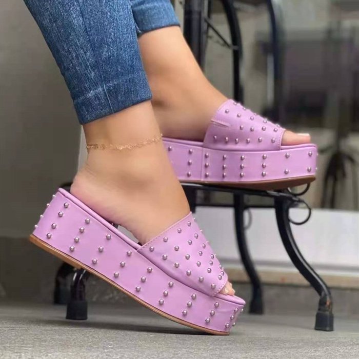 Women Platform Heel Rivet Sandals