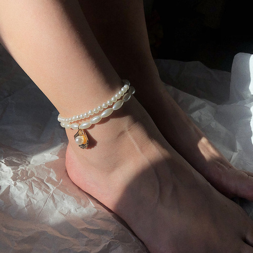 Simple Pearl Scallop Shell Pendant Anklet