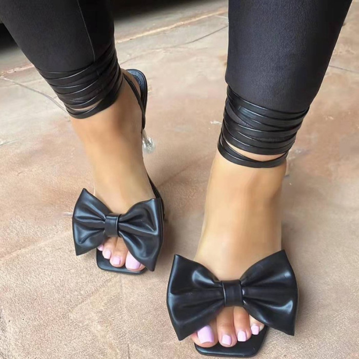 Women Chunky Heel Bow Sandals