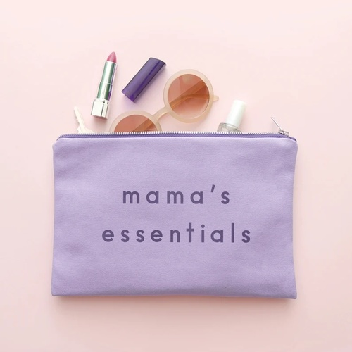 Mama's Essentials Lavender Makeup Pouch - Canvas Makeup Bag - Lavender Canvas Pouch - Clutch Bag - Slogan Pouch - Gift for Mum