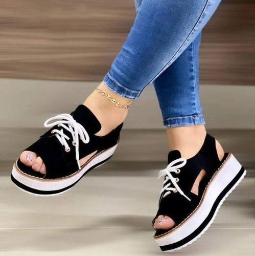 Women's Casual Daily Hollow-out Peep Toe Lace-up Sandals