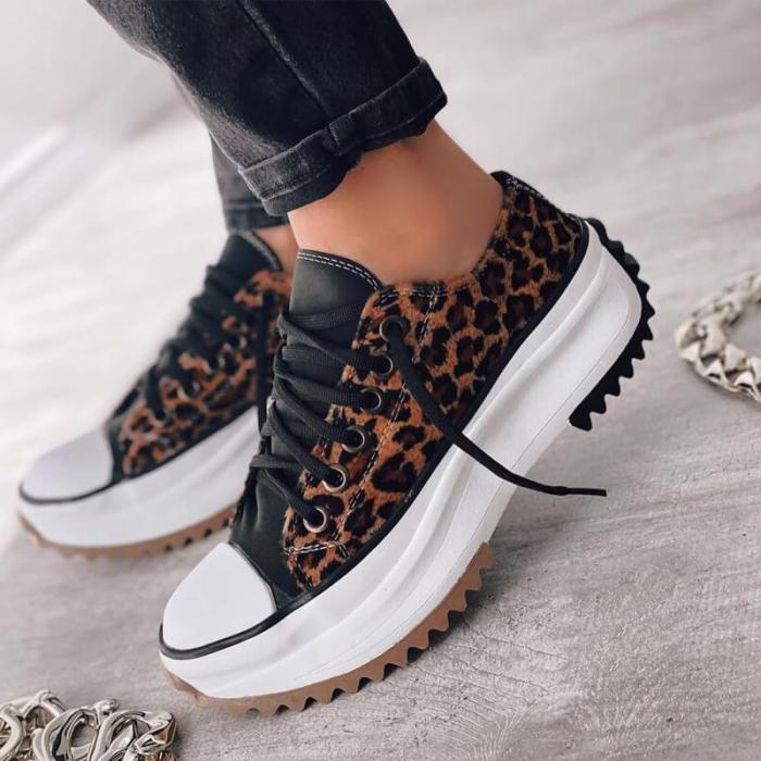 Women's Fashion Casual Lace-up Platform Heel Sneakers
