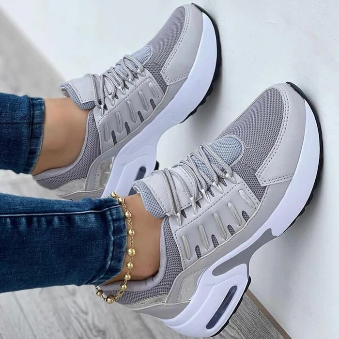 Women's Fashion Soft Elastic Air Cushion Color-Blocking Lace-up Sneakers