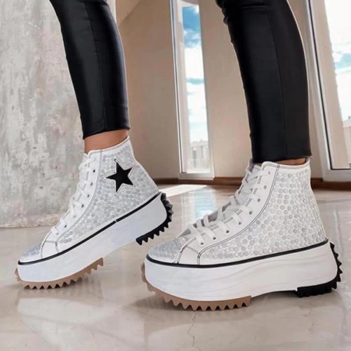 Women's Fashion Casual Rhinestone Lace-up Sneakers
