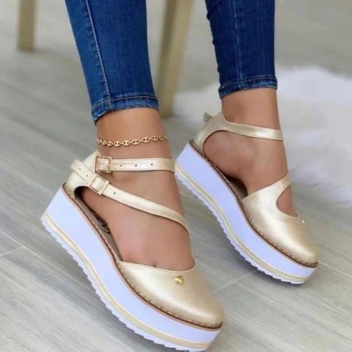 Women's Casual Daily Adjusting Buckle Hollow-out Platform Heel Sandals
