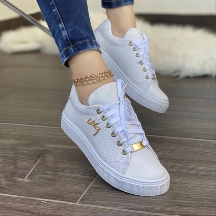 WOMEN'S CASUAL DAILY PURE COLOR ALL SEASON FLAT LACE-UP SNEAKERS