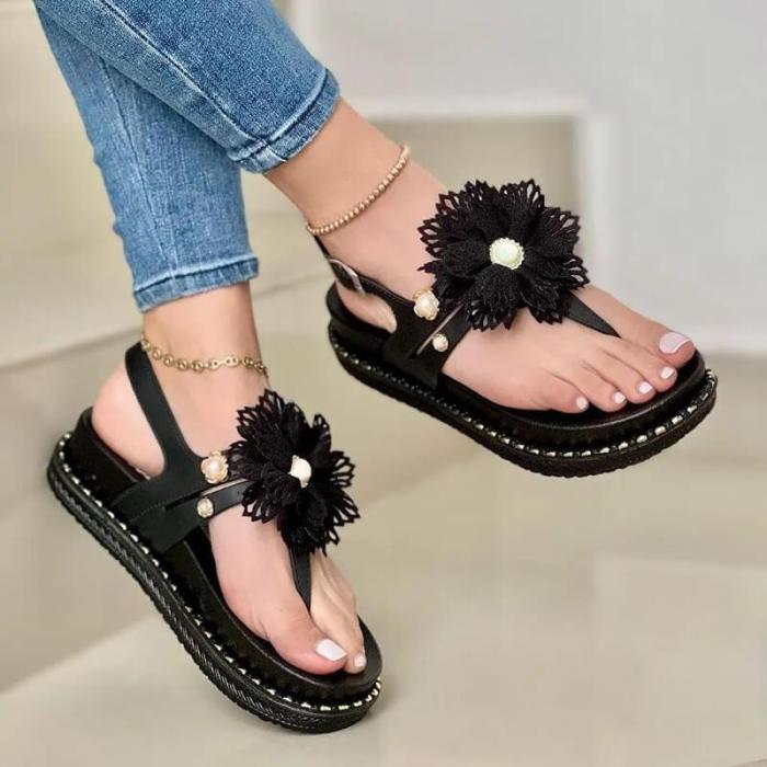 Women;s Fashion Flower Platform Flip Flops Sandals