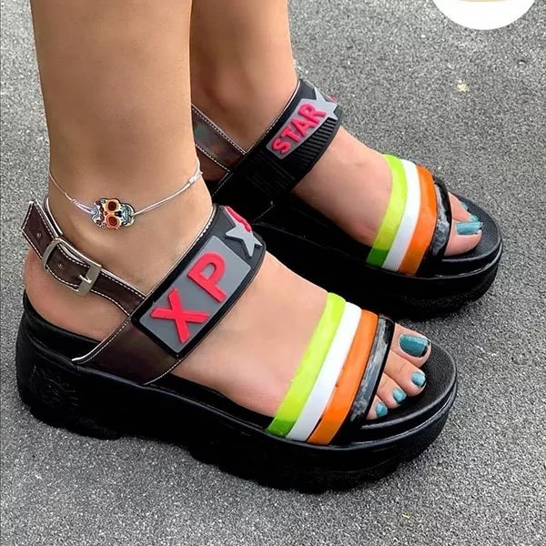 Cute Adjustable Buckle Multicolor Band Sandals