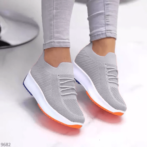 Lace-up Contrast Paneled Knit Slip On Sneakers