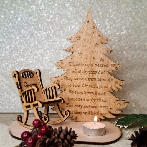 Personalized🎄 Christmas in Heaven Rocking Chair Ornament Memorial Tabletop Plaque🕯️