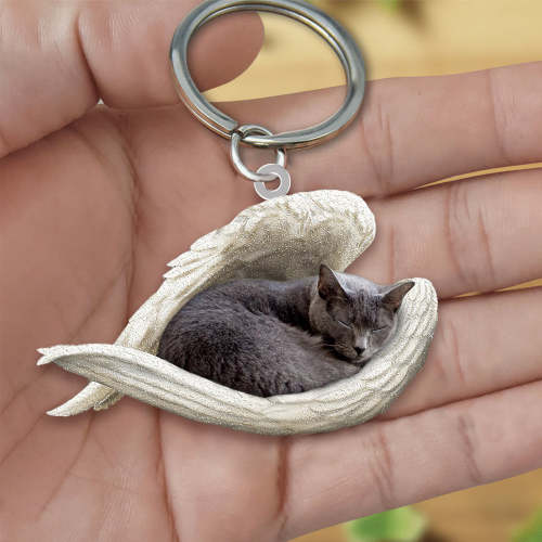 Chartreux Cat Sleeping Angel Acrylic Keychain