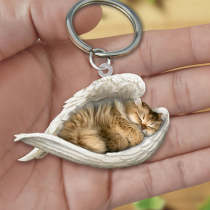 British Longhair Cat Sleeping Angel Acrylic Keychain