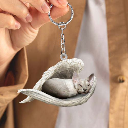 Devon Rex Cat Sleeping Angel Acrylic Keychain