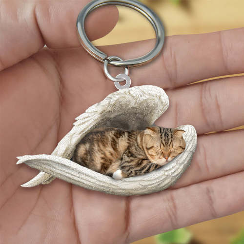 Scottish Fold Cat Sleeping Angel Acrylic Keychain