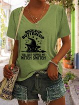 Women's Halloween Buckle Up Buttercup You Just Flipped My Witch Switc Cat Print T-Shirt