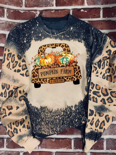 Pumkin Farm Truck Leopard Bleached Sweatshirt