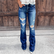Stylish Washed Shredded Micro Flare Jeans
