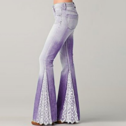 Fashion Gradient Lace Panel Flare Jeans