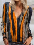 Women's Tie Dyed Striped V-neck Zip Shirt