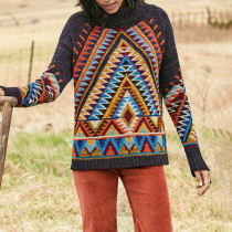 Casual Vintage Print Long Sleeve Sweater