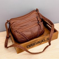Retro Solid Color Soft Leather Lady Messenger Bag