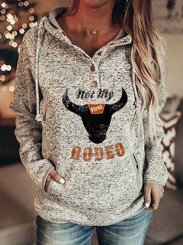 Not My Rodeo Print Hooded Long Sleeve Sweatshirt