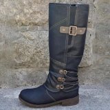 Women's Western Round Toe Square Heel Buckle Knight Boots
