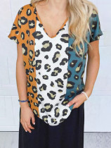 Colorblock Striped Leopard Print T-Shirt