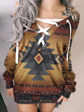 Western Print Casual Sweatshirt Mini Dress