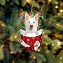 WHITE German Shepherd In Snow Pocket Christmas Ornament