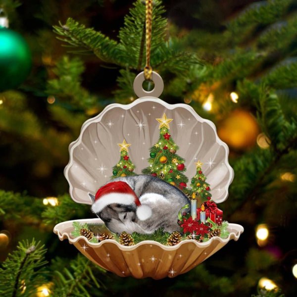Siberian Husky-Sleeping Pearl in Christmas Two Sided Ornament