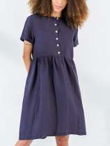 Women's Cotton Linen Loose Short Sleeve Dressh